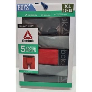 New‎ Reebok Boys 5 Pack Performance Boxer Briefs XL 16/18 Moisture Wicking Red